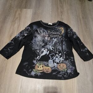 Vtg Y2K Studio Gem Q Halloween Shirt Womens XXLg Pumpkin All Over print Graphic